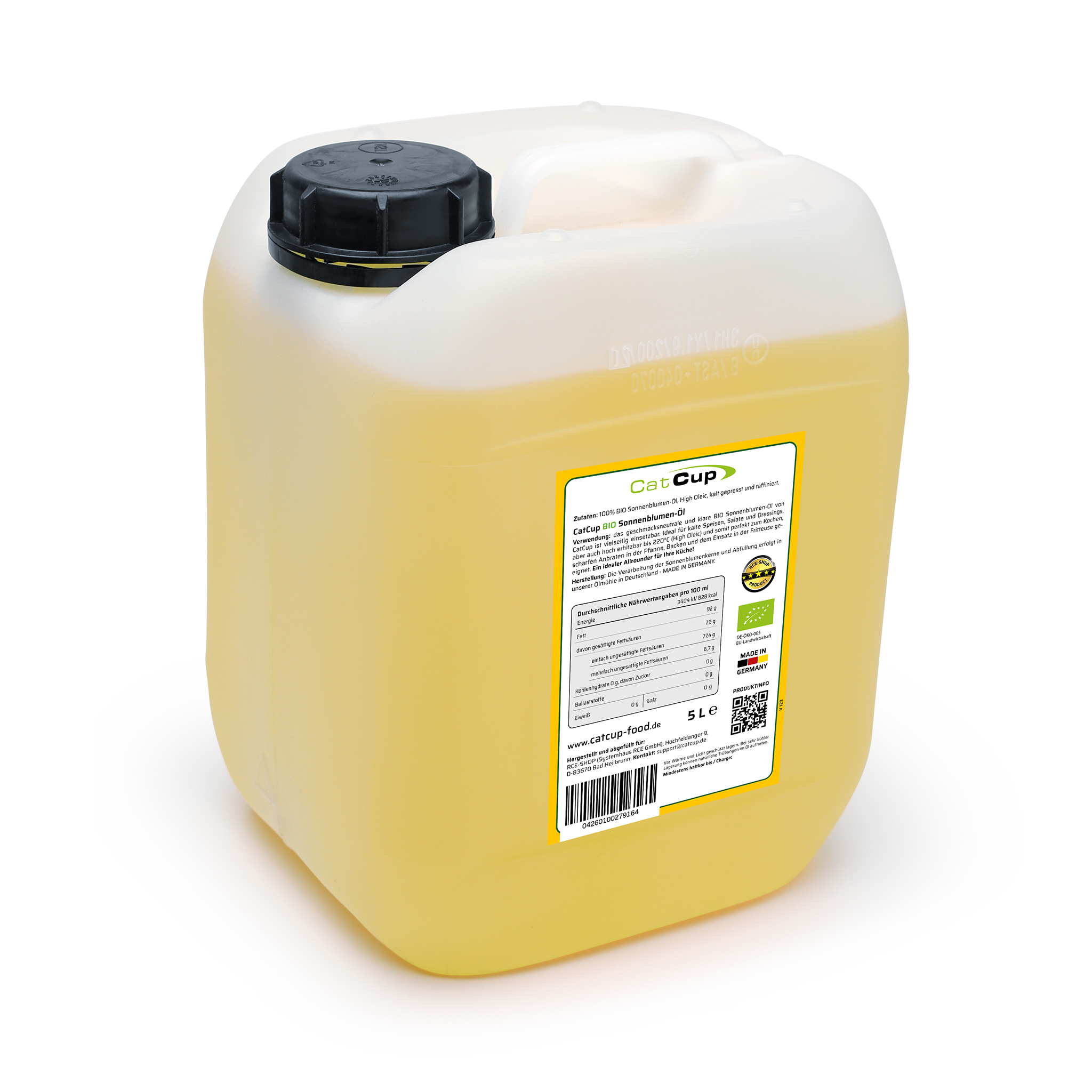 CatCup BIO Brat & Salat Öl (High Oleic), 100% Sonnenblumen Kerne (Standard)